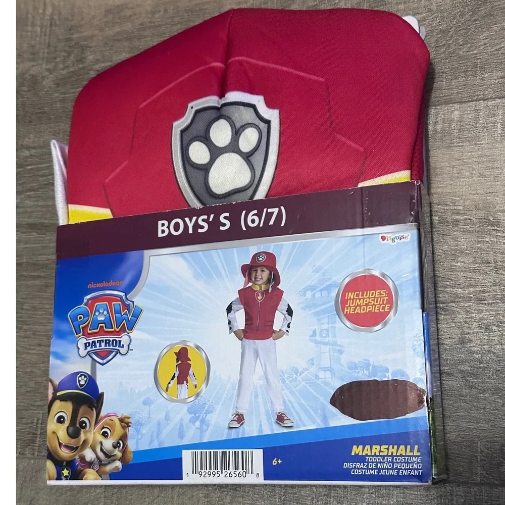 Paw Patrol Marshall Halloween Costume Boys Small 6/7 Jumpsuit & Headpiece NWT